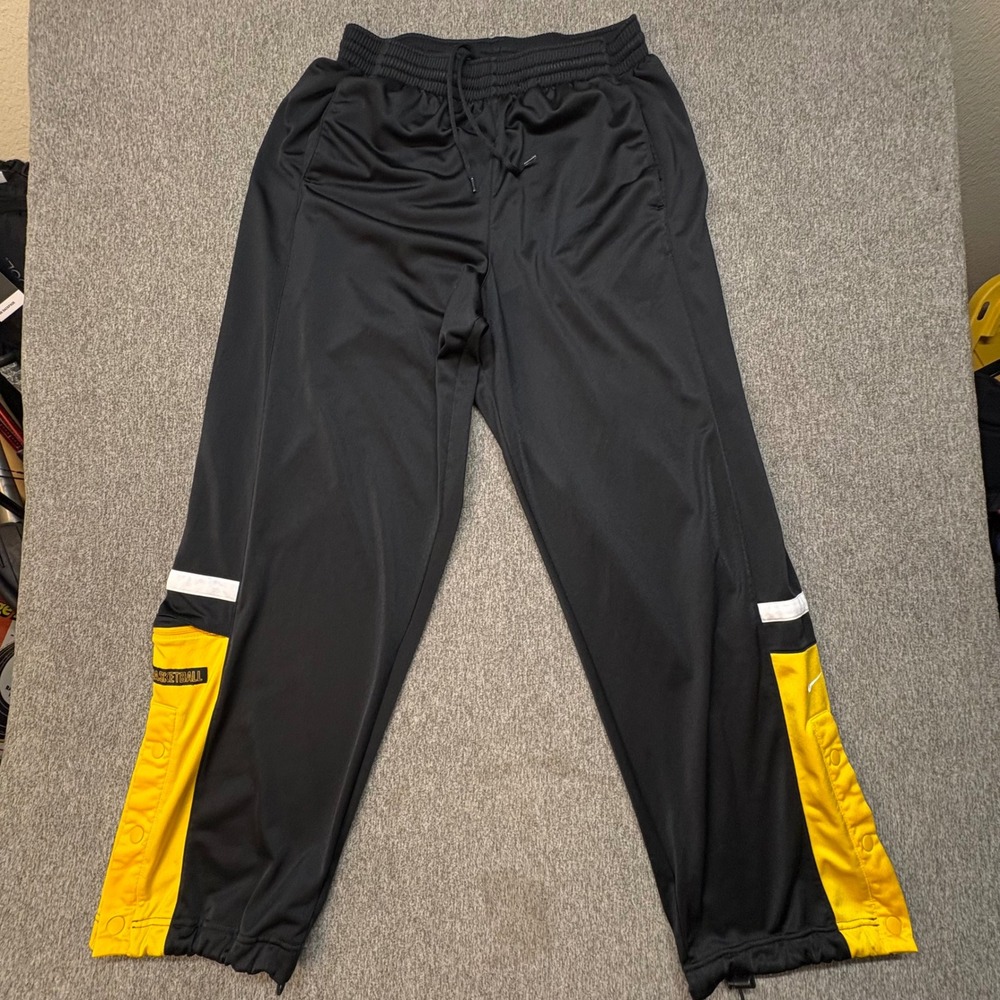Vtg Nike Basketball Mens Medium Black Yellow Snap Tear Away Track Pants Warm Up